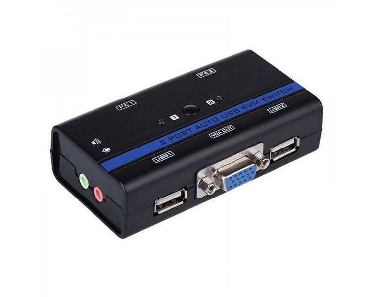 p pdivh2AISENS 8211 Conmutador KVM VGA USB 1U 2PCcable Color negro Para controlar dos CPUs con solo una pantalla un teclado y r