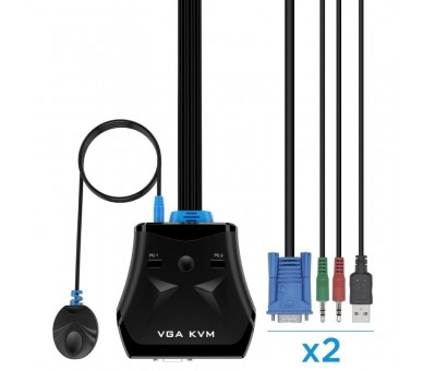 ph2Conmutador KVM VGA USB 1U 2PCcable Color negro Para controlar dos CPUs con solo una pantalla un teclado y raton h2ul li Cone