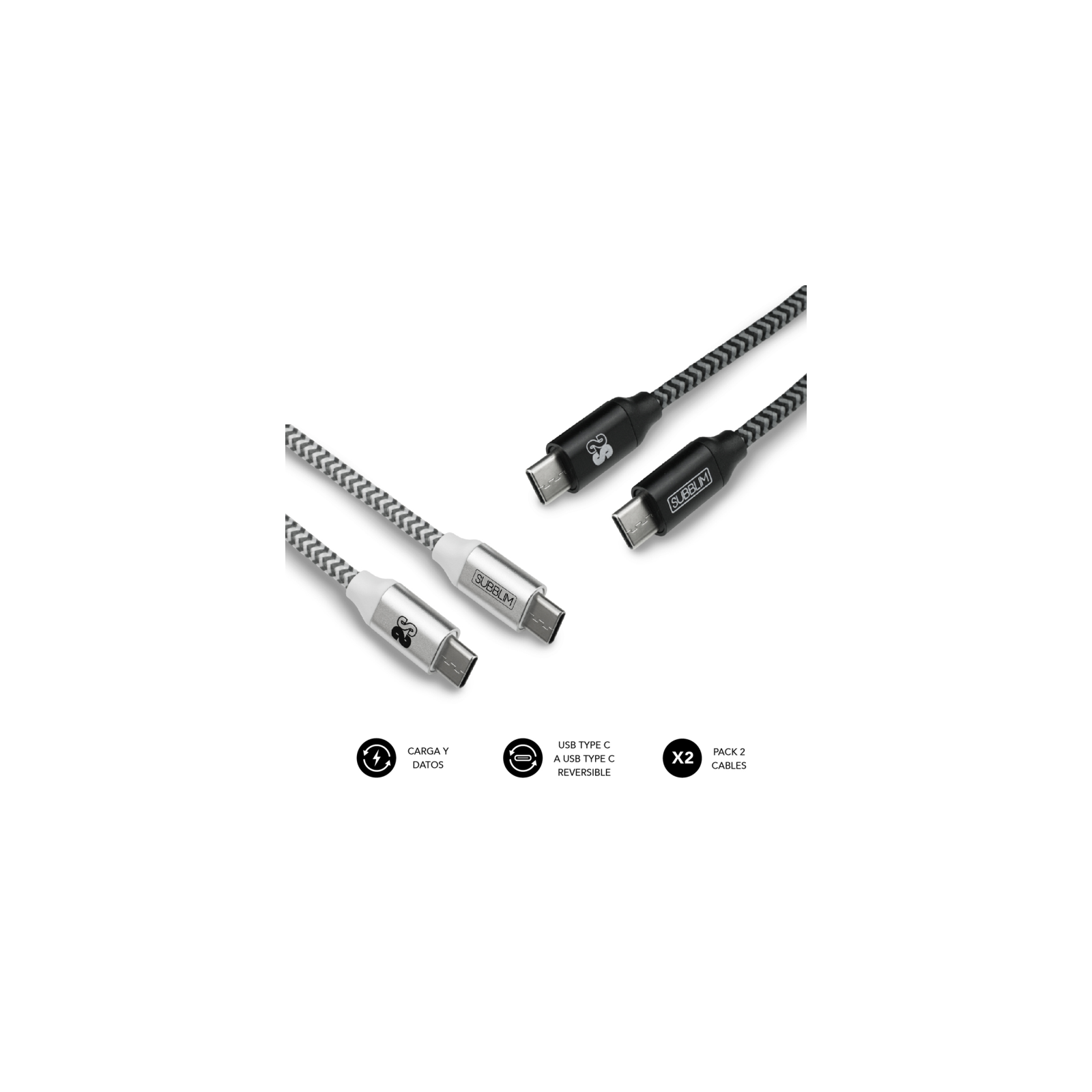 CABLE SUBBLIM 2X PREMIUM USB C TO USB C ALU BLACK SILVER