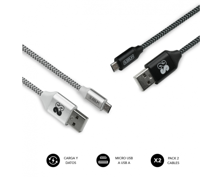 CABLE SUBBLIM 2X PREMIUM MICRO USB 24A 1M ALU BLACK SILVER