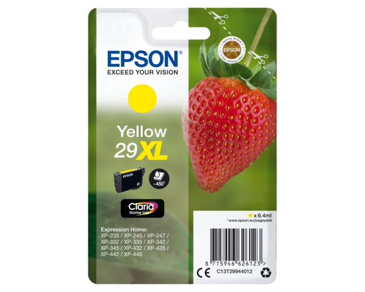 TINTA EPSON CLARIA 29XL AMARILLO XP235 XP332 XP335 XP432 XP435