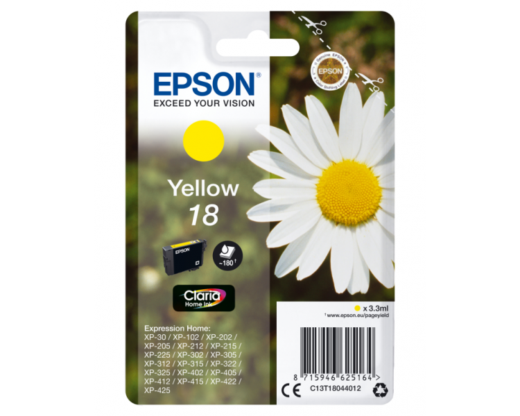 TINTA EPSON CLARIA 18 AMARILLO XP102 205 305 322 405 422