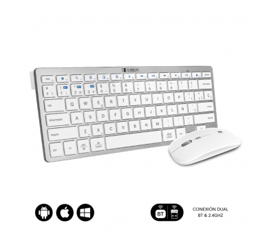 COMBO TECLADO RATON SUBBLIM MULTIDISPOSITIVO COMPACTO PLATEADO BLANCO BLUETOOTH