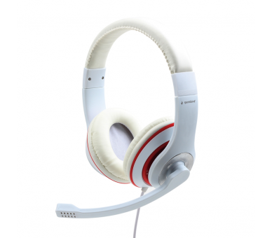 AURICULARES ESTEREO GEMBIRD COLOR BLANCO CON ARO ROJO