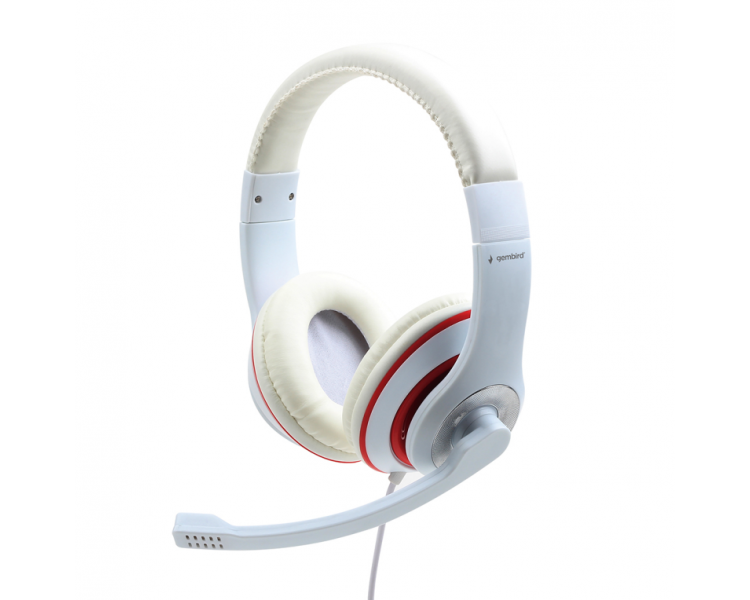 AURICULARES ESTEREO GEMBIRD COLOR BLANCO CON ARO ROJO