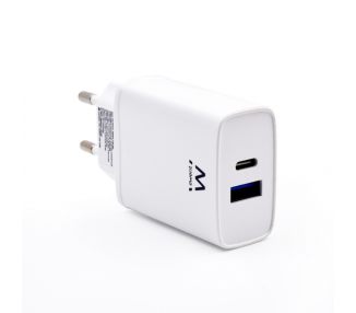 CARGADOR EWENT USB C Y USB A QC30 AC PD 2 PUERTOS 20W BLANCO