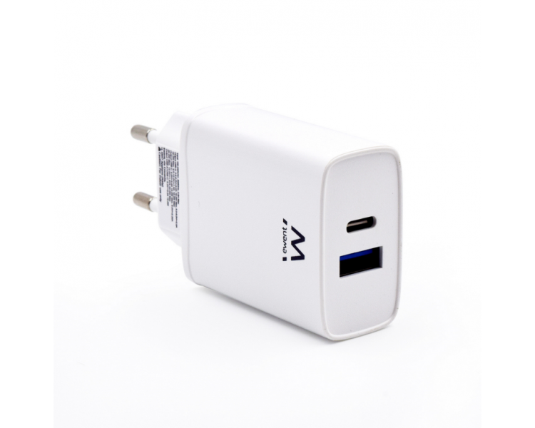 CARGADOR EWENT USB C Y USB A QC30 AC PD 2 PUERTOS 20W BLANCO