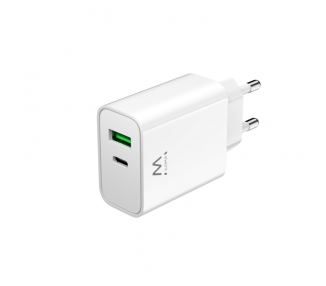 CARGADOR EWENT USB C Y USB A QC30 AC PD 2 PUERTOS 30 W BLANCO