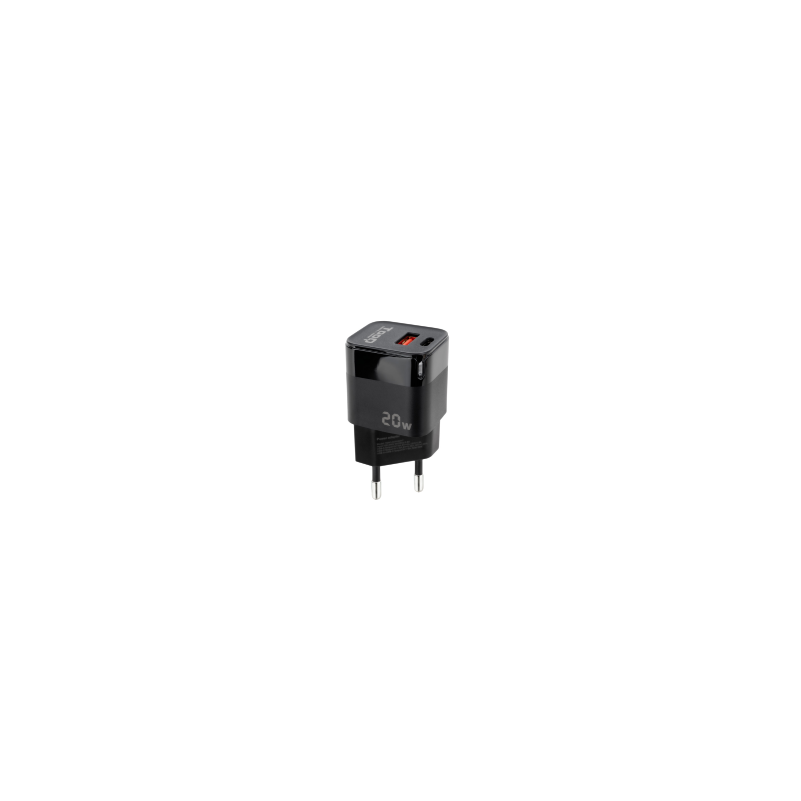 CARGADOR PARED USB C PD USB A QC 20W NEGRO