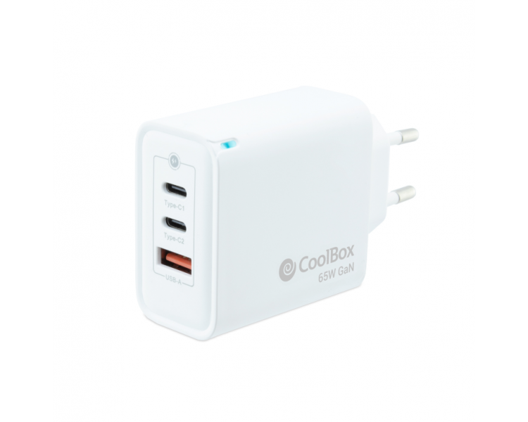 CARGADOR COOLBOX GAN 65W USB C USB C USB A PARED