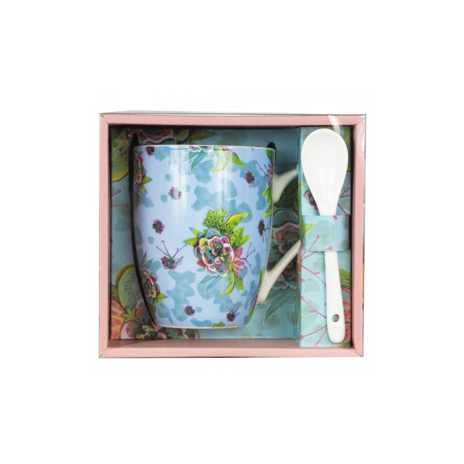 Taza ceramica con cuchara enesco flores