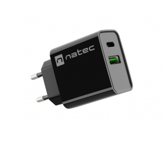 CARGADOR NATEC RIBERA 20W 1XUSB A 1XUSB C PD30 QC30 NEGRO