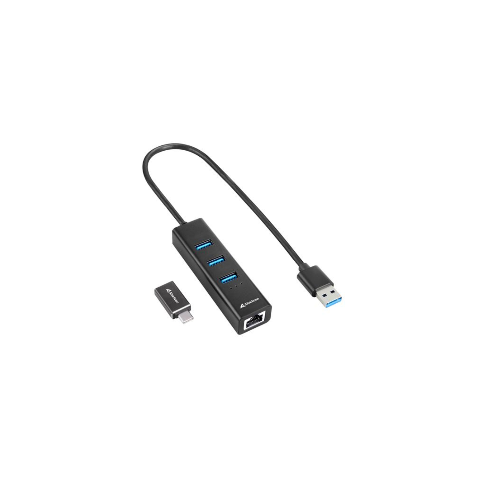 HUB USB SHARKOON 3X32 GEN 1 RJ45 ALUMINIO NEGRO