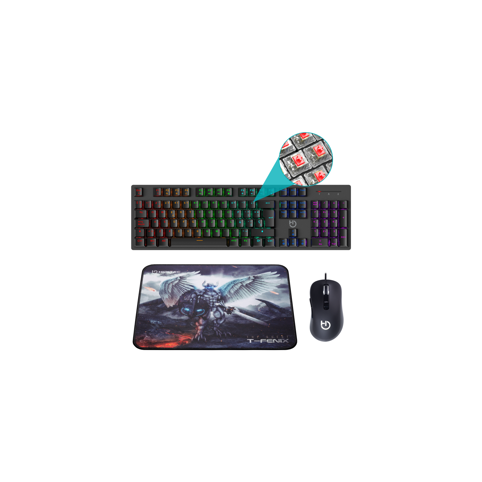 PACK HIDITEC TECLADO GAMING GK400RATON BLITZ ALFOMBRILLA T FENIX M