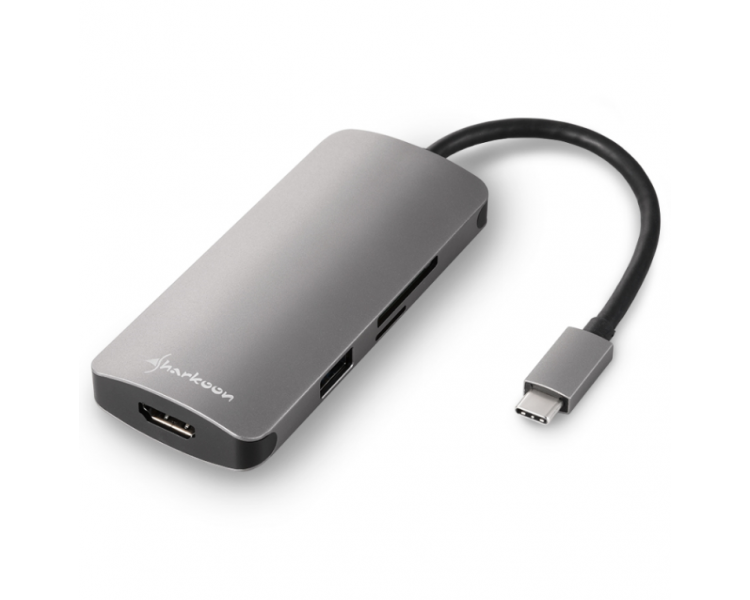 HUB USB SHARKOON 3X30 TYPE C HDMI ALUMINIO GRIS OSCURO