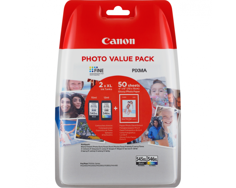 MULTIPACK CANON PG 545XL CL546XL PAPEL 50 HOJAS