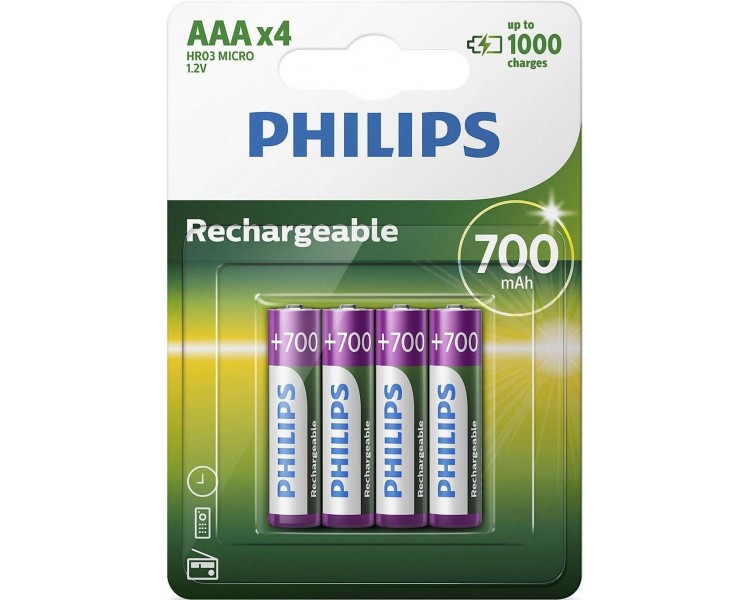 Pack De 4 Pilas Aaa Philips R03B4A70/10/ 1.2V/ Recargables