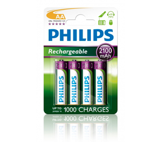 Pilas Philips Recargable R-6 2100Mah Pack 4