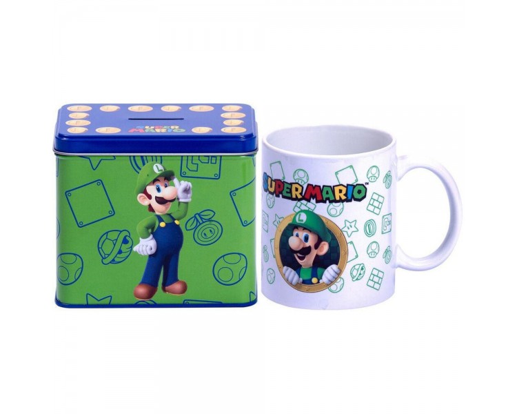 Set Taza + Hucha Luigi Super Mario Bros Nintendo