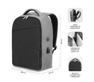 Mochila Subblim Secure V2 Ap Para Portátiles Hasta 15.6"/ Pu