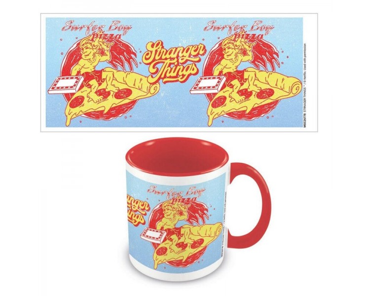 Taza Color Interno Roja Stanger Things 4 Surfer Boy Pizza