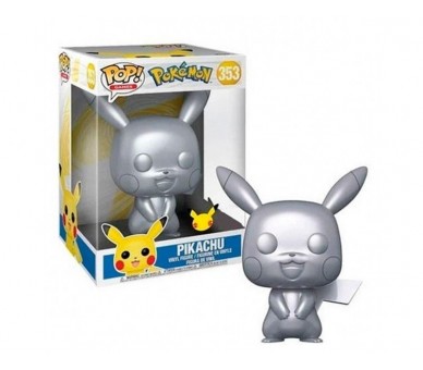 Funko Pop Jumbo Pokemon S6 Pikachu Plateado Efecto Metalico