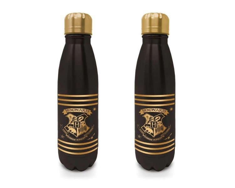 Botella Metálica Escudo De Hogwarts Negro Y Dorado