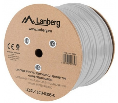 BOBINA CABLE RED LANBERG SFTP RJ45 CAT7 SOLIDO CU AWG23 LSZH CPR 305M GRIS FLU