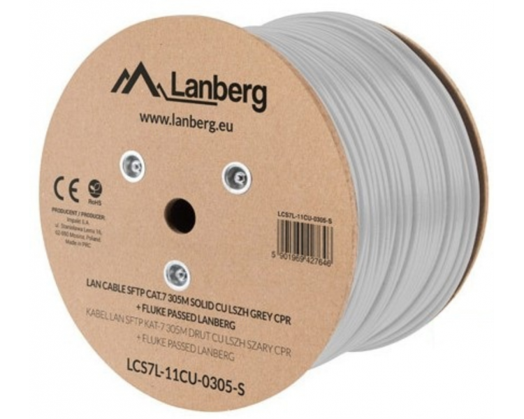 BOBINA CABLE RED LANBERG SFTP RJ45 CAT7 SOLIDO CU AWG23 LSZH CPR 305M GRIS FLU