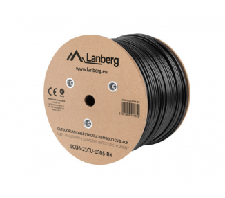 BOBINA CABLE RED LANBERG EXTERIOR UTP RJ45 CAT6 SOLIDO CU AWG24 305M NEGRO FLU