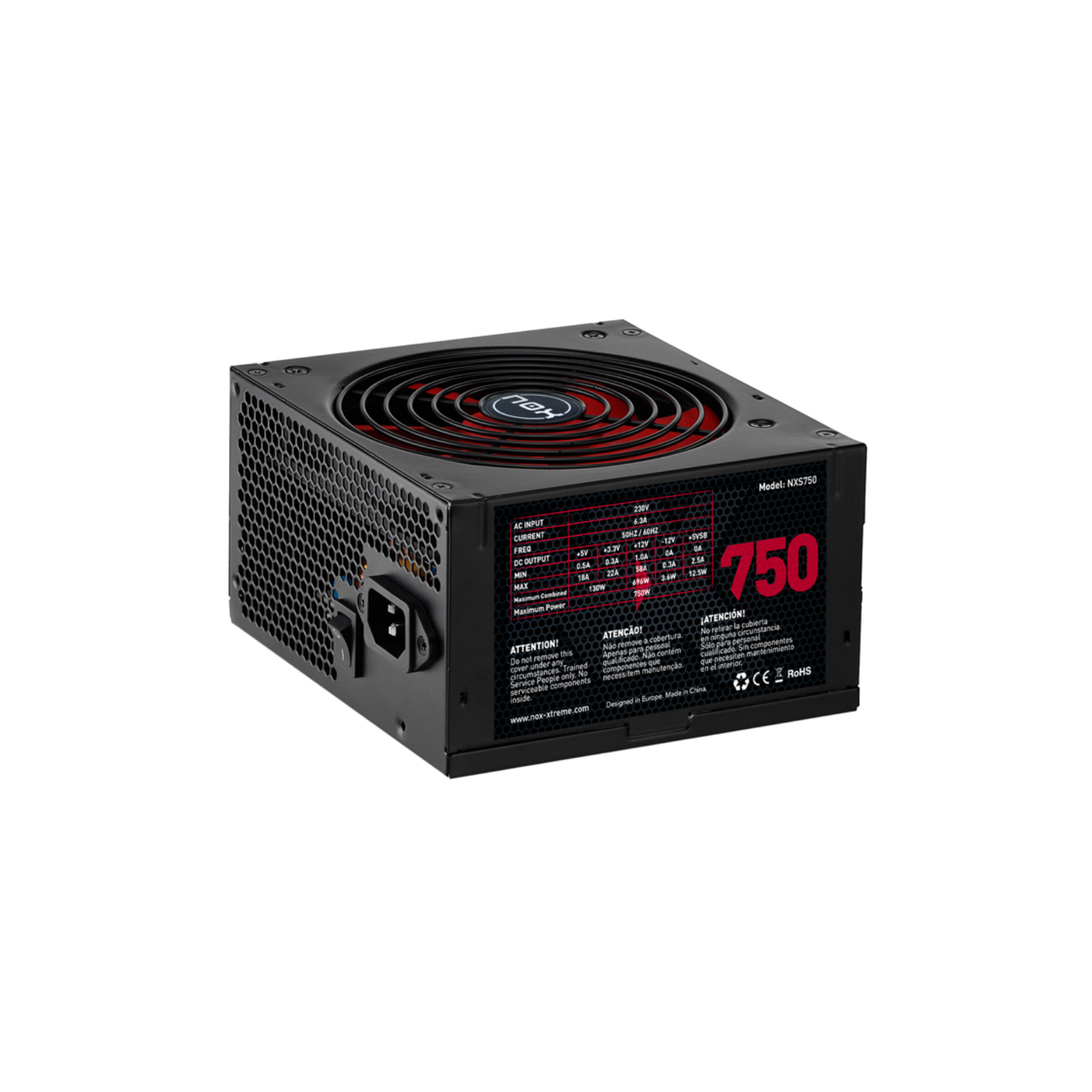 FUENTE ALIMENTACION NOX NX750 750W ATX NEGRO ROJO