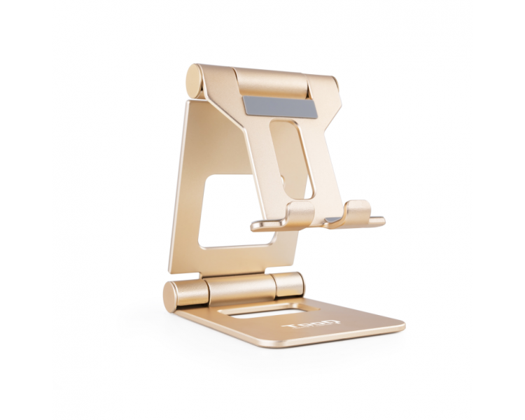 SOPORTE SOBREMESA TOOQ PARA TELEFONO TABLET PLEGABLE SLIM DORADO