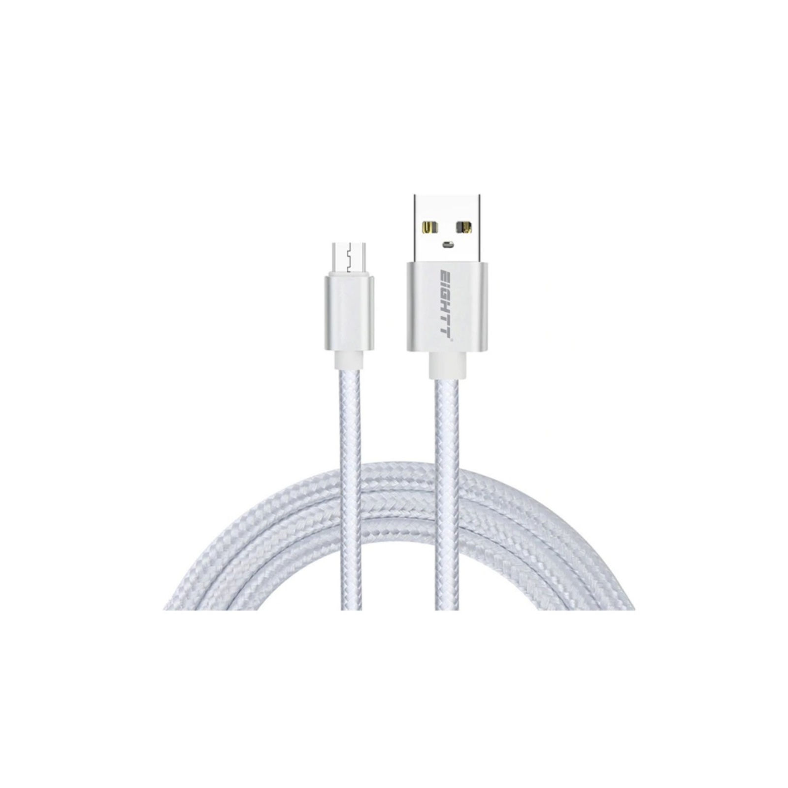 CABLE EIGHTT USB A MICROUSB 1MTS TRENZADO DE NYLON PLATA CARCASA DE ALUMINIO