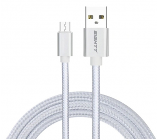 CABLE EIGHTT USB A MICROUSB 1MTS TRENZADO DE NYLON PLATA CARCASA DE ALUMINIO