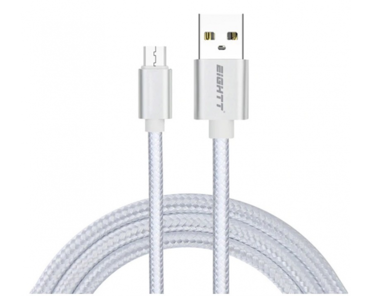 CABLE EIGHTT USB A MICROUSB 1MTS TRENZADO DE NYLON PLATA CARCASA DE ALUMINIO