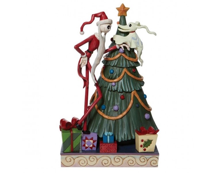 Figura Decorativa Santa Jack Y Zero Junto Al Árbol