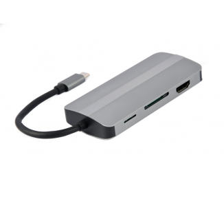 ADAPTADOR MULTIPUERTO USB TIPO C 8 EN 1 PLATA