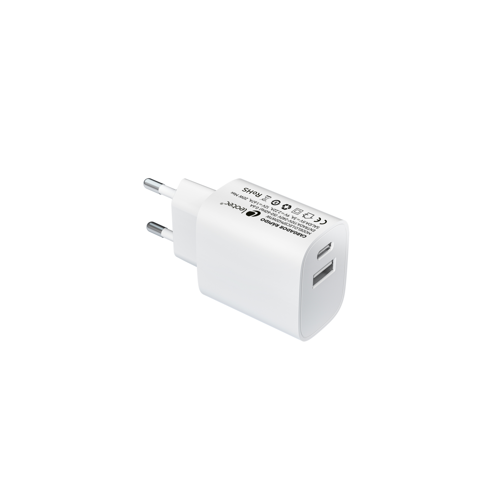 LEOTEC CARGADOR 20W CARGA RAPIDA 1 USB TIPO C PD 1 USB A BLANCO