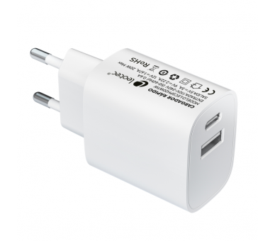 LEOTEC CARGADOR 20W CARGA RAPIDA 1 USB TIPO C PD 1 USB A BLANCO