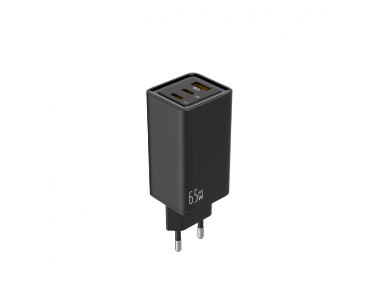 LEOTEC CARGADOR 65W GaN CARGA RAPIDA 2 USB TIPO C PD 1 USB A NEGRO