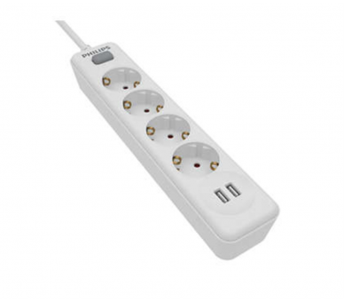 REGLETA CON INTERRUPTOR PHILIPS SPN3042WA 4 TOMAS 2 USB CABLE 2M BLANCO