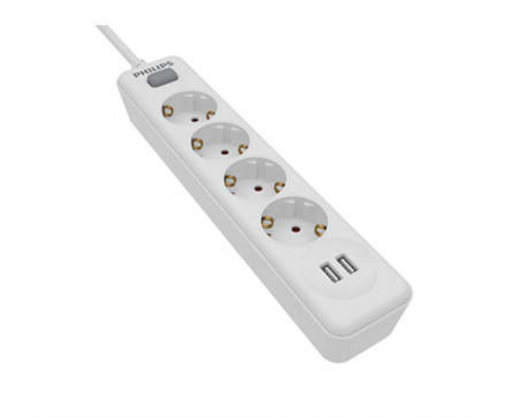 REGLETA CON INTERRUPTOR PHILIPS SPN3042WA 4 TOMAS 2 USB CABLE 2M BLANCO