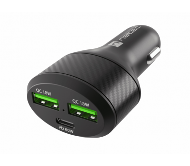 CARGADOR COCHE NATEC CONEY 2XUSB 1XUSB C QC30 PD 30 48W NEGRO