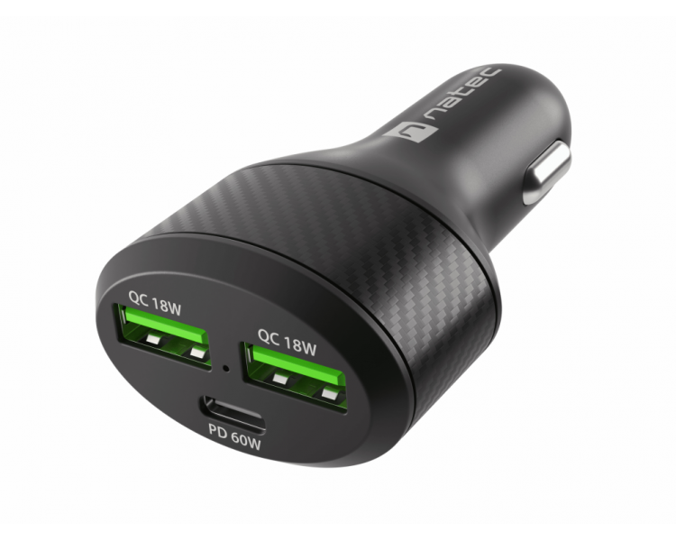 CARGADOR COCHE NATEC CONEY 2XUSB 1XUSB C QC30 PD 30 48W NEGRO