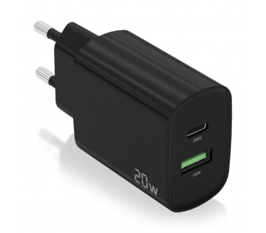 CARGADOR AISENS 20W 1XUSB C PD30 1XUSB A QC30 NEGRO