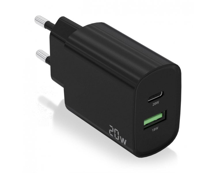 CARGADOR AISENS 20W 1XUSB C PD30 1XUSB A QC30 NEGRO