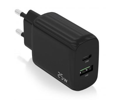 CARGADOR AISENS 25W 1XUSB C PD30 1XUSB A QC30 NEGRO