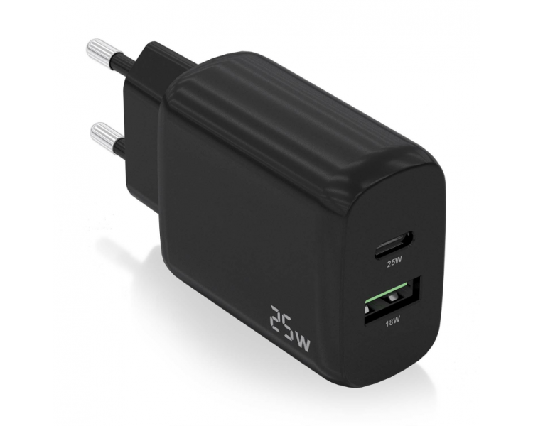 CARGADOR AISENS 25W 1XUSB C PD30 1XUSB A QC30 NEGRO