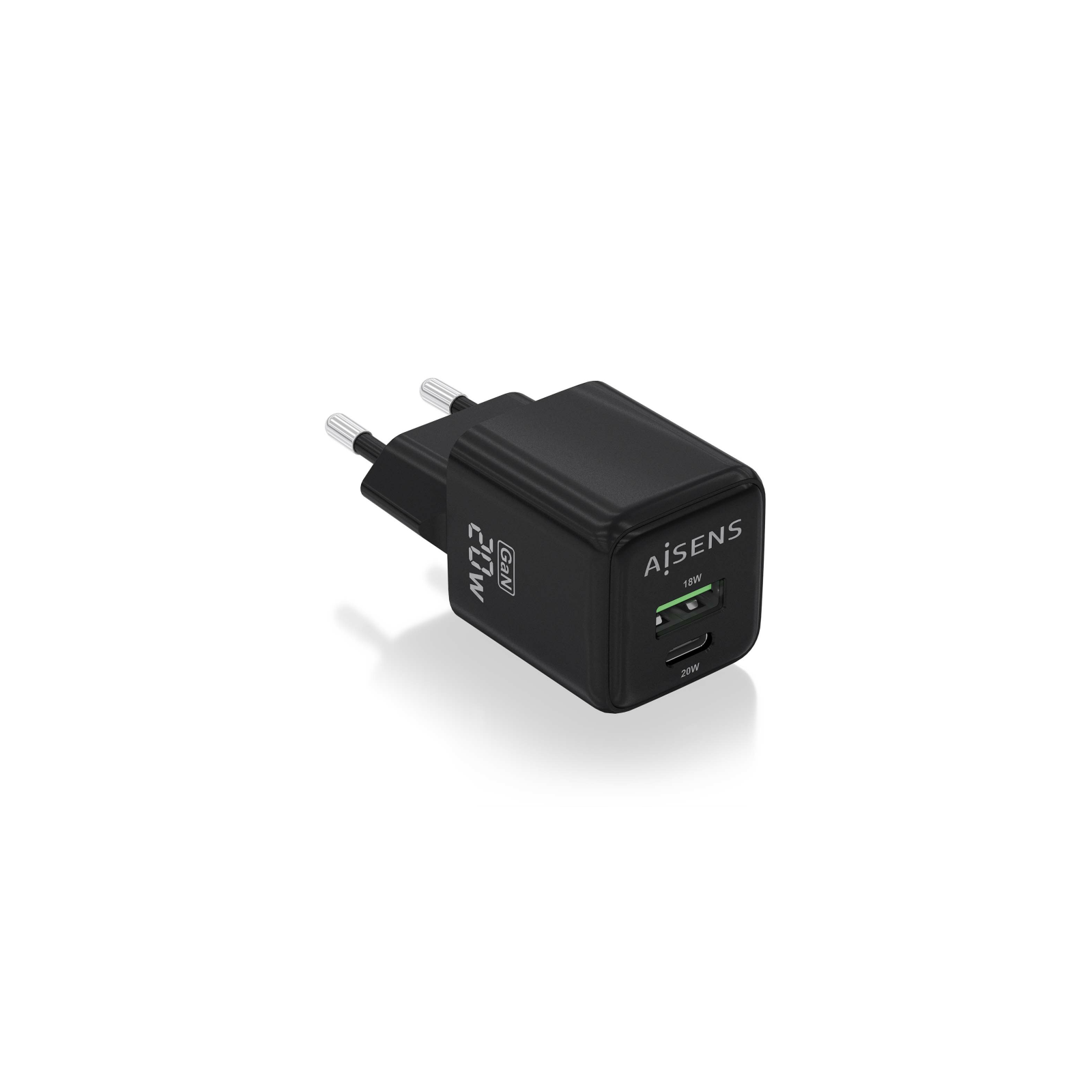 CARGADOR AISENS GAN 20W 1XUSB C PD30 QC40 1XUSB A QC30 NEGRO