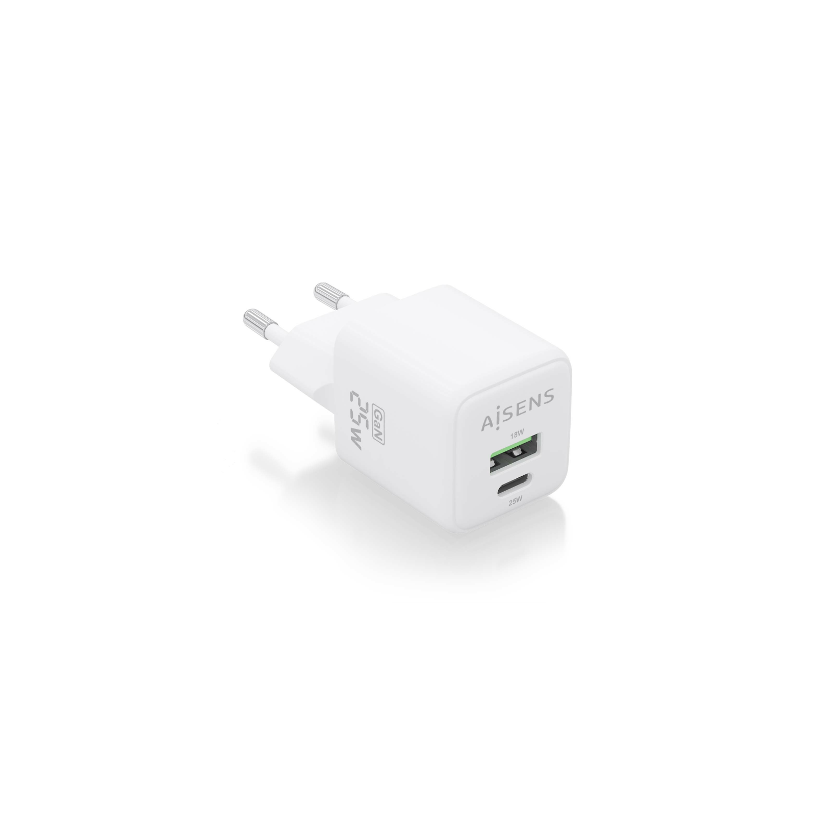 CARGADOR AISENS GAN 25W 1XUSB C PD30 QC40 1XUSB A QC30 BLANCO